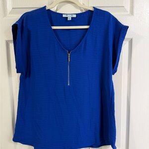 She + Sky Royal Blue V-Neck Blouse with Zipper